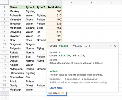 how to count text entries in google sheets