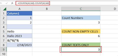 how to count text values in excel using formula