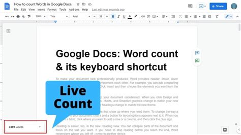 how to count words in google docs shortcut