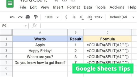 how to count words in google sheets