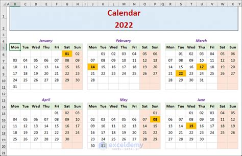how to create a annual calendar in excel