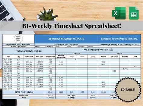 how to create a bi weekly timesheet in excel