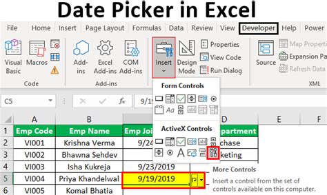how to create a calendar date picker in excel