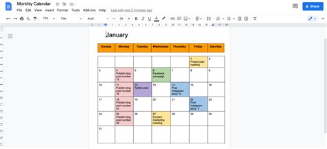 how to create a calendar in google docs