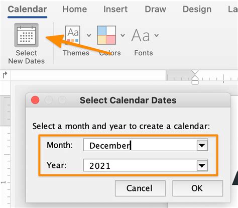 how to create a calendar in word