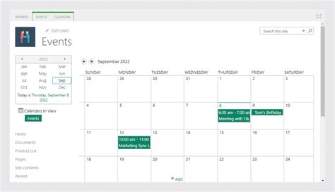 how to create a calendar of events in sharepoint