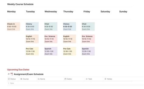 how to create a class schedule in notion