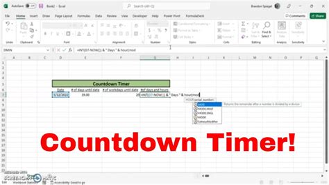 how to create a daily countdown in excel