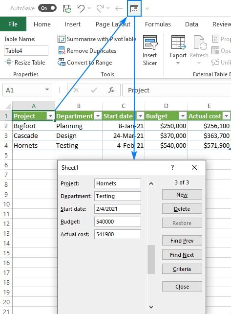 how to create a data entry form in excel shortcut key