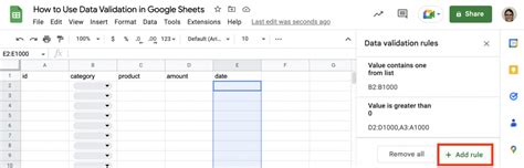 how to create a data validation rule in google sheets