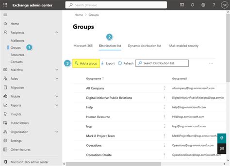 how to create a distribution list in exchange online