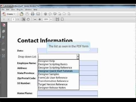 how to create a drop down list in adobe forms
