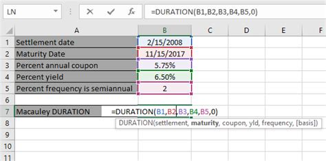 how to create a duration formula in excel