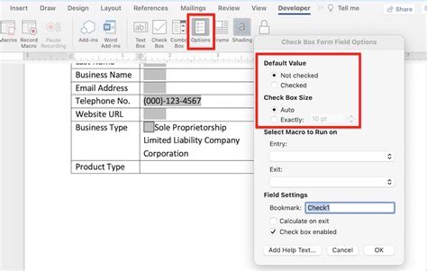 how to create a fillable form in word with checkbox