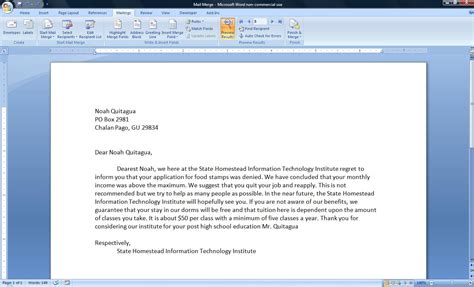 how to create a form letter mail merge in word