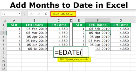how to create a formula in excel to add months to a date