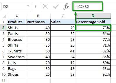 how to create a formula in excel using percentages