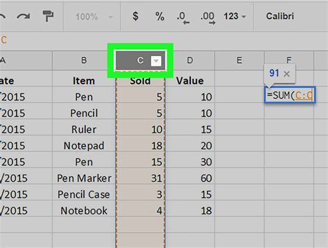 how to create a formula in google sheets for entire column