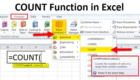 how to create a formula using count function in excel