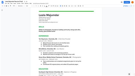 how to create a good resume in google docs