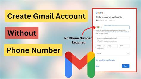 how to create a google account without phone number and email