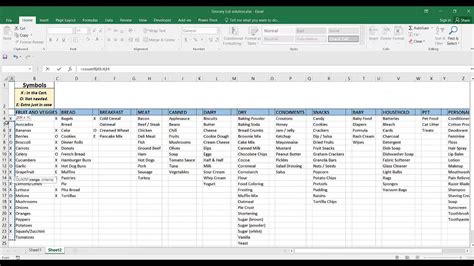 how to create a grocery list in excel