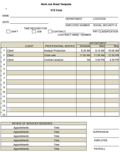 how to create a job sheet in excel