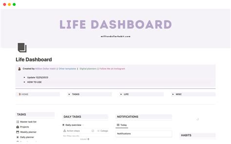 how to create a life dashboard in notion