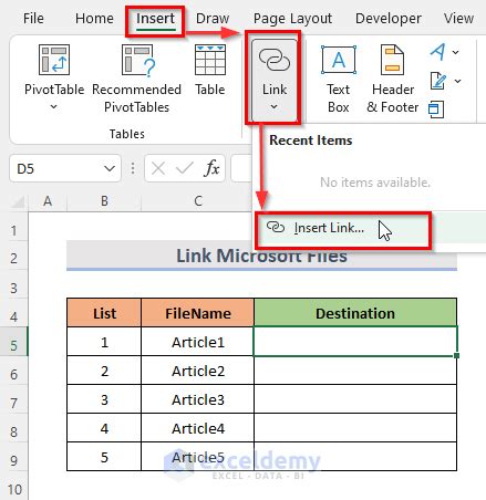 how to create a link to a file in excel