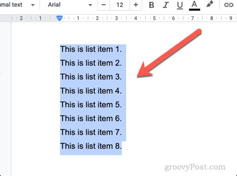 how to create a list on google docs