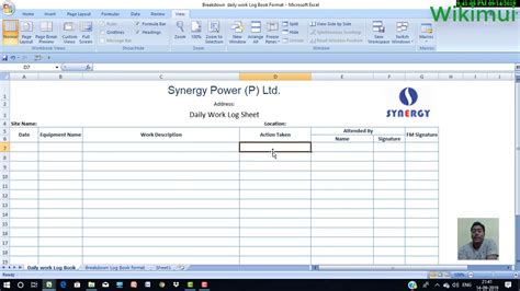how to create a log sheet in excel