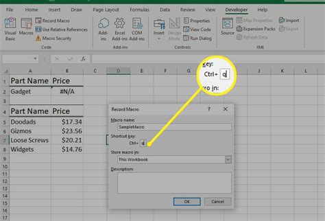 how to create a macro shortcut in excel