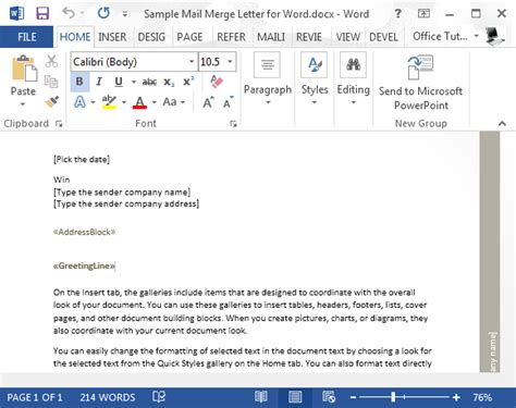 how to create a mail merge letter template in word