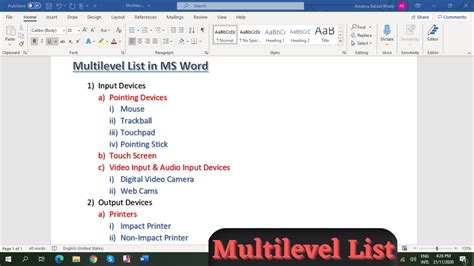 how to create a multilevel list in word