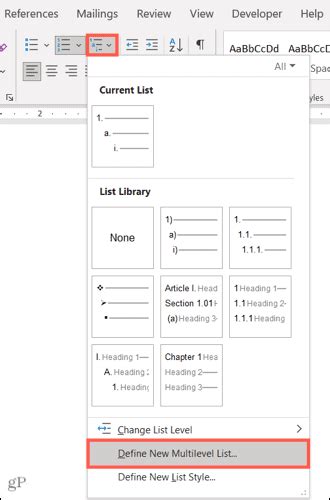 how to create a new list style in word
