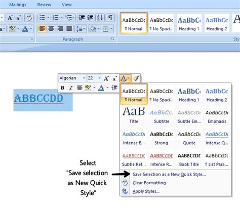 how to create a new quick style in word
