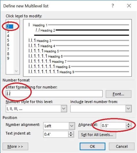 how to create a numbered heading style in word