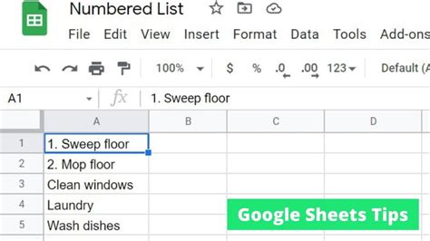 how to create a numbered list on google sheets