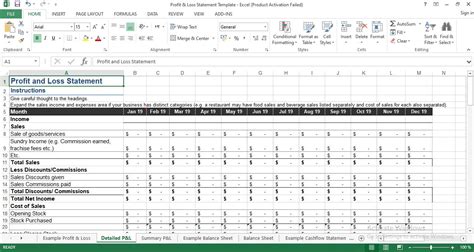 how to create a profit and loss statement in excel