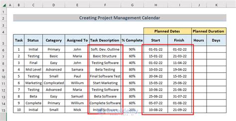 how to create a project management calendar in excel