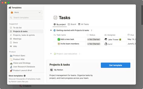 how to create a project template notion
