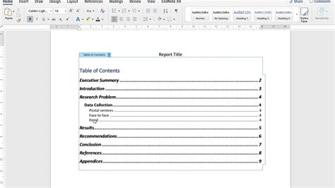 how to create a report format in word