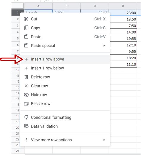 how to create a row in google sheets