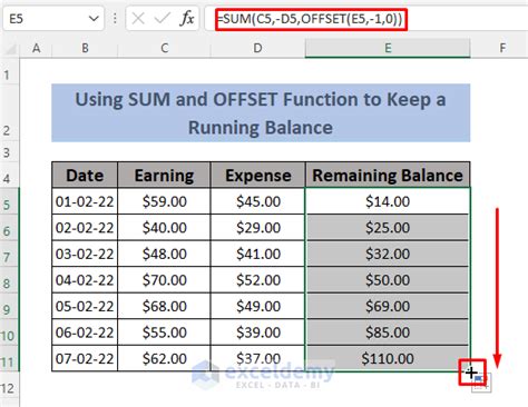 how to create a running balance in excel