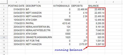 how to create a running balance in google sheets
