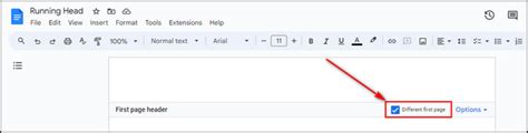 how to create a running head in google docs