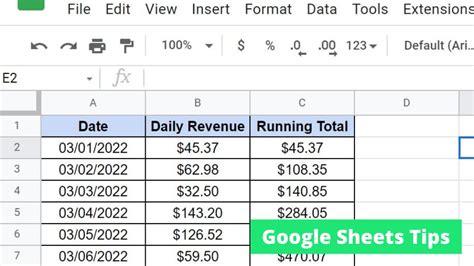 how to create a running total in google sheets