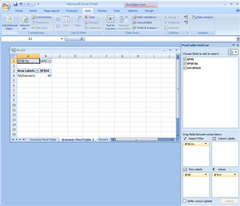how to create a scenario pivot table