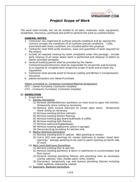 how to create a scope of work document