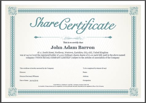 how to create a share certificate in word